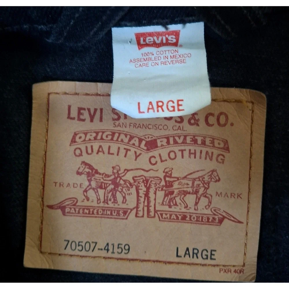 Vintage 90s Levi's 70507-4159 Denim Trucker Jacket Mens Large Black Cotton